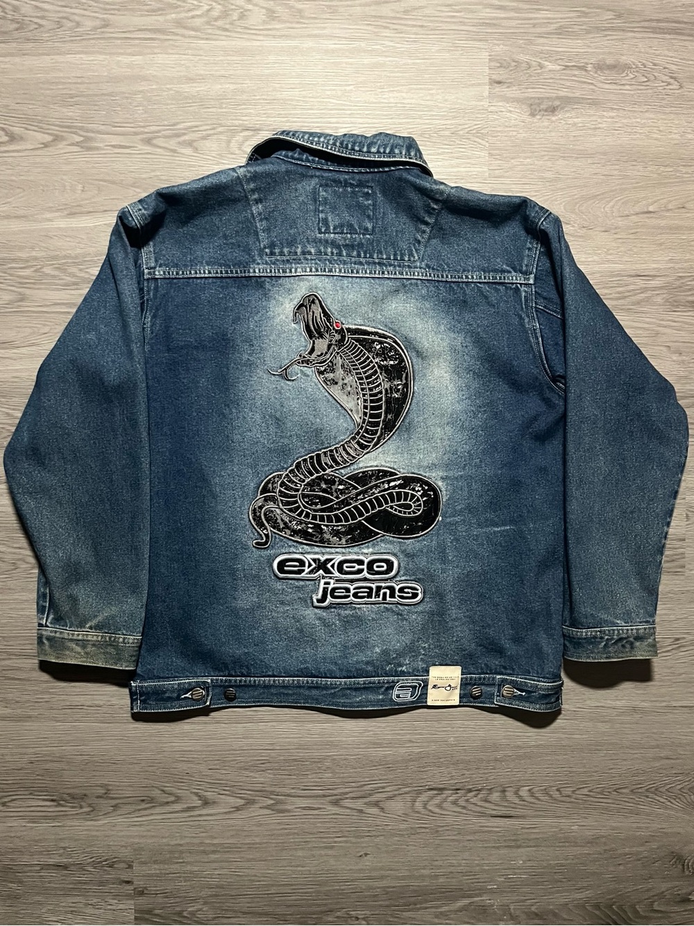 Vintage Y2K Exco Cobra Snake Big Logo Denim Jean jacket button up mens Large